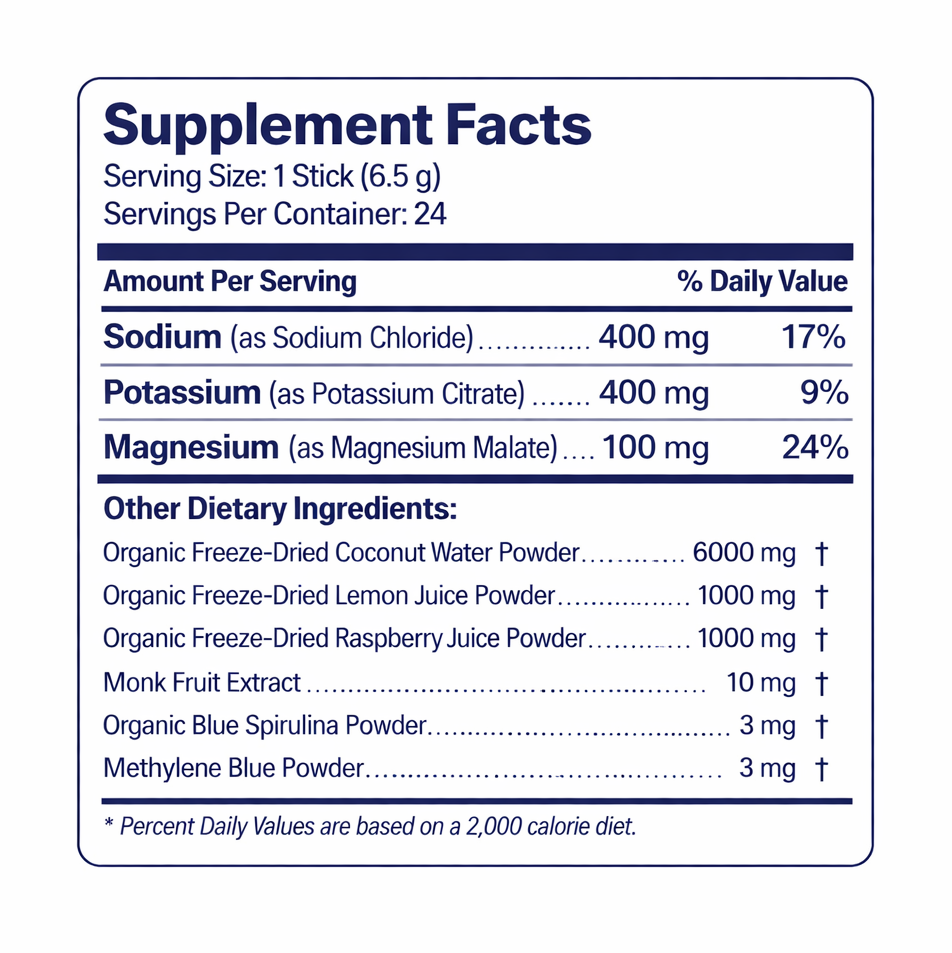 BlueLyte™ Methylene Blue Electrolyte Drink Mix